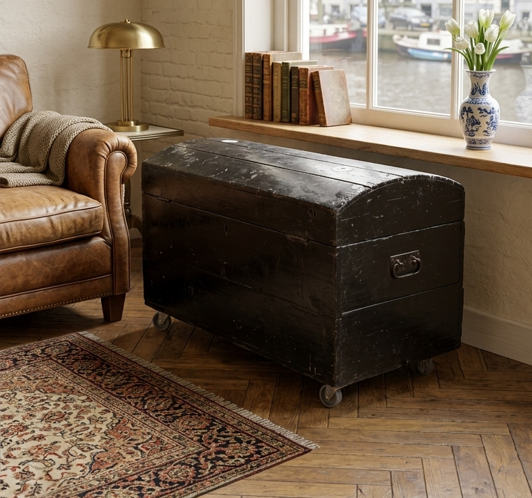 Rustic Distressed Black Wood Chest