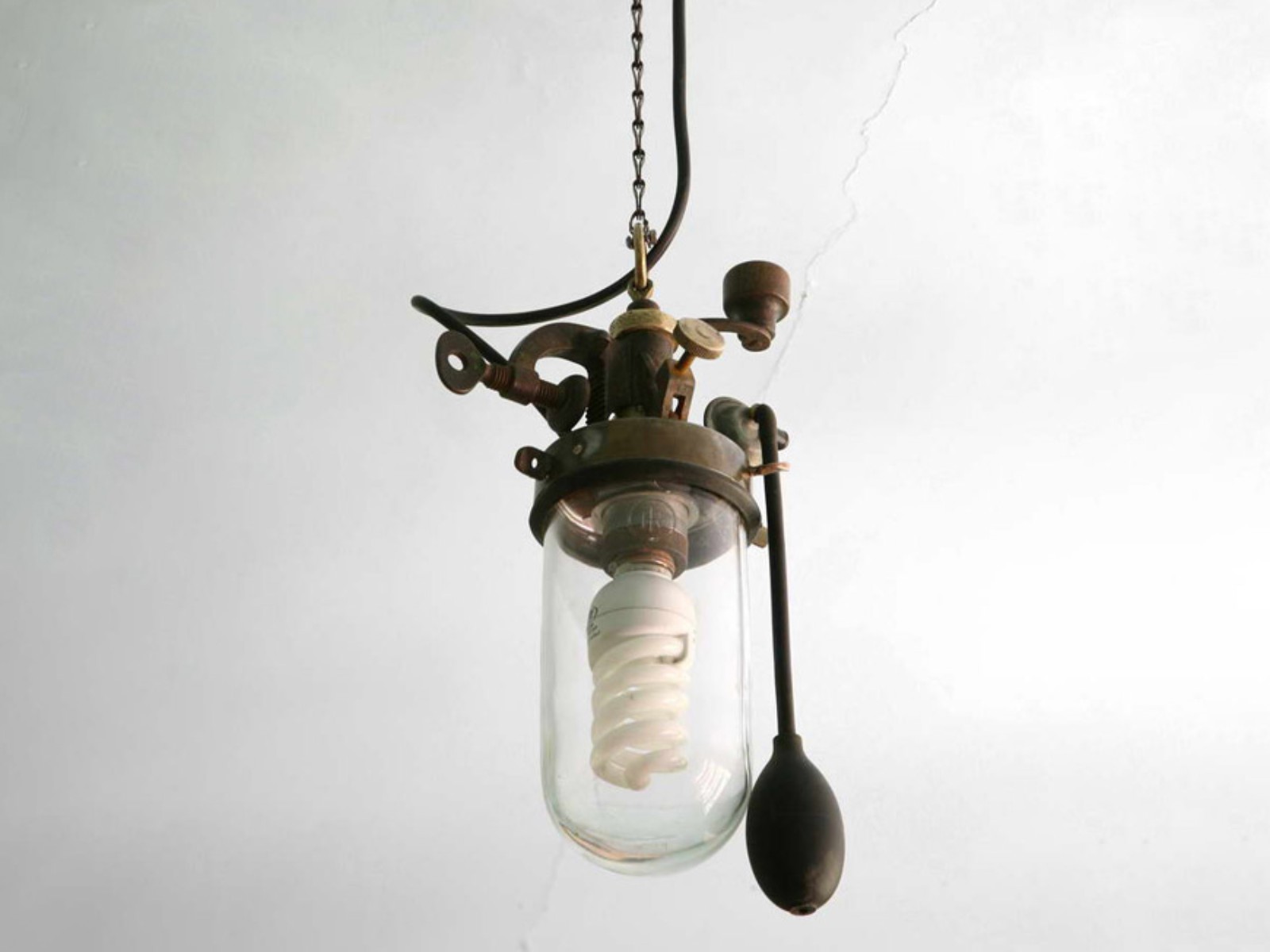 Industrial Steampunk Pendant Light - Upcycled Metal & Glass Art