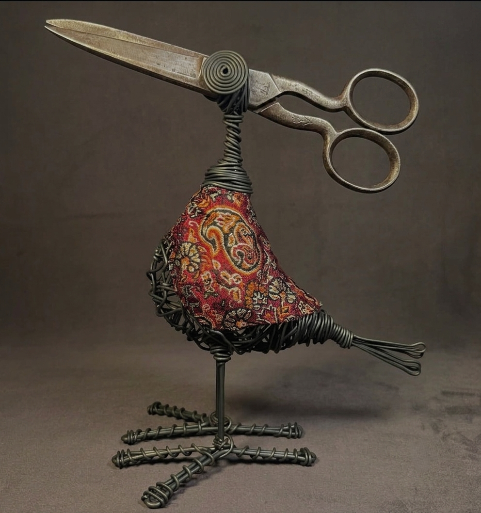 The Tailor Bird - Vintage Scissor & Wire Bird Sculpture