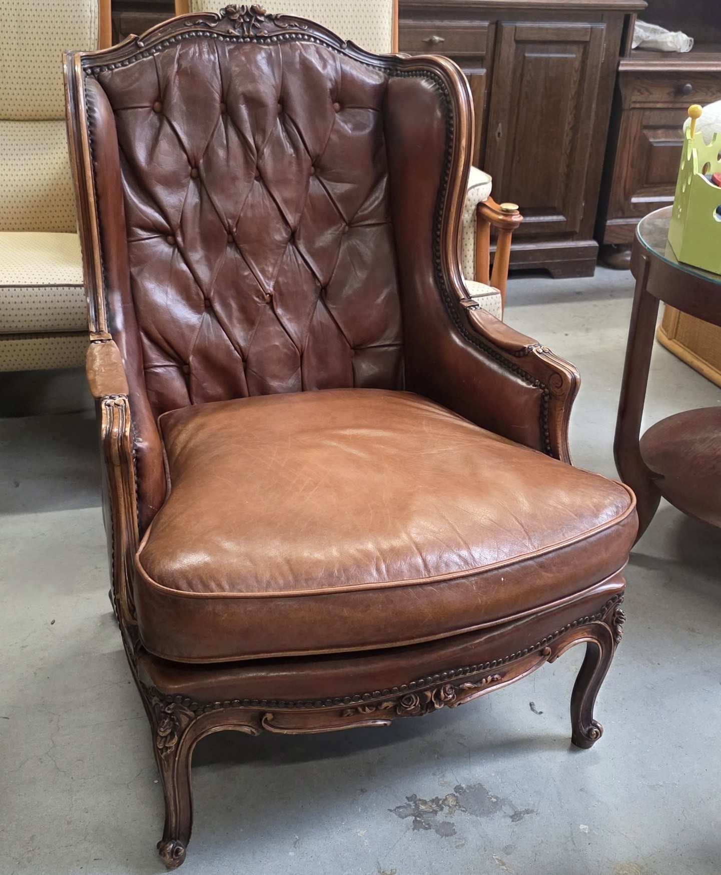 Vintage French Leather Bergère Armchair - Ready for Upcycle